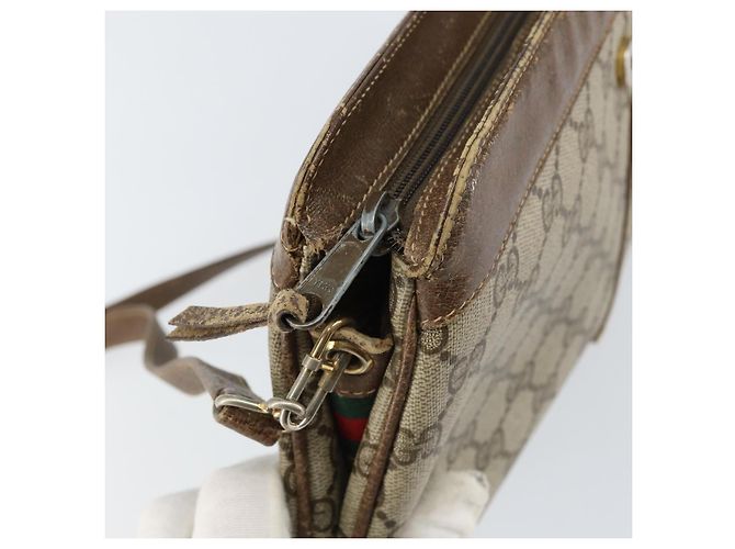 Borsa a Spalla Gucci GG Supreme Web Sherry Line PVC Beige Oro Auth 158405 D'oro - vista 10