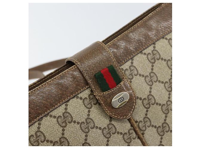 Borsa a Spalla Gucci GG Supreme Web Sherry Line PVC Beige Oro Auth 158405 D'oro - vista 17