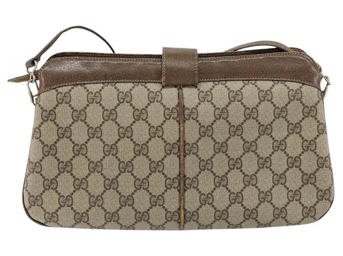 Borsa a Spalla Gucci GG Supreme Web Sherry Line PVC Beige Oro Auth 158405 D'oro - vista 2