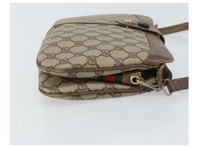 Borsa a Spalla Gucci GG Supreme Web Sherry Line PVC Beige Oro Auth 158405 D'oro - vista 3
