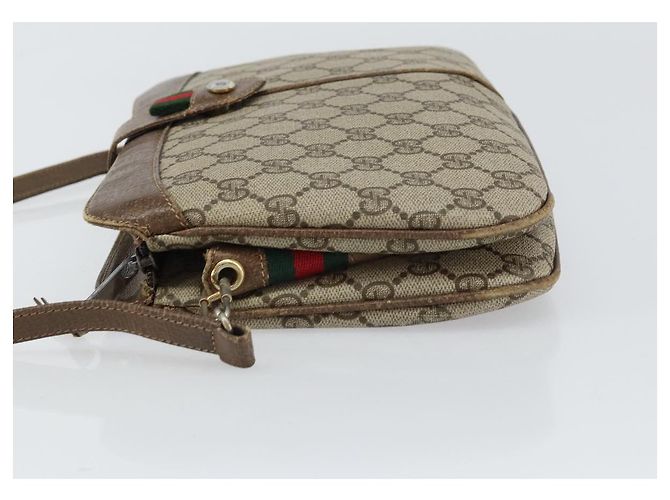 Borsa a Spalla Gucci GG Supreme Web Sherry Line PVC Beige Oro Auth 158405 D'oro - vista 4