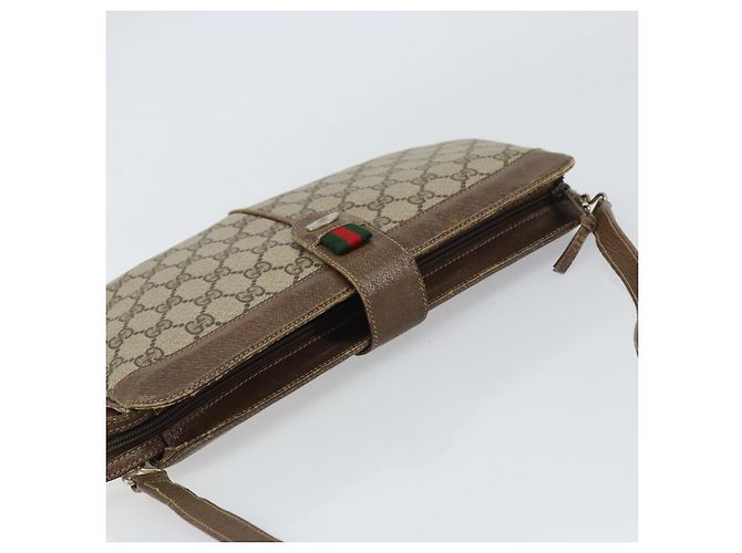 Borsa a Spalla Gucci GG Supreme Web Sherry Line PVC Beige Oro Auth 158405 D'oro - vista 6