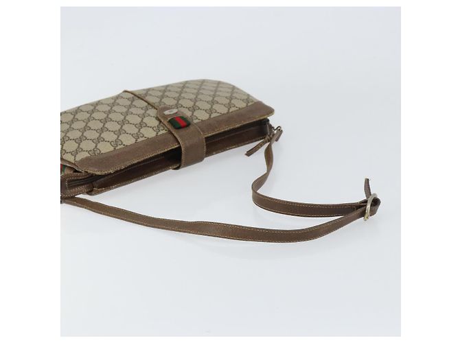 Borsa a Spalla Gucci GG Supreme Web Sherry Line PVC Beige Oro Auth 158405 D'oro - vista 7