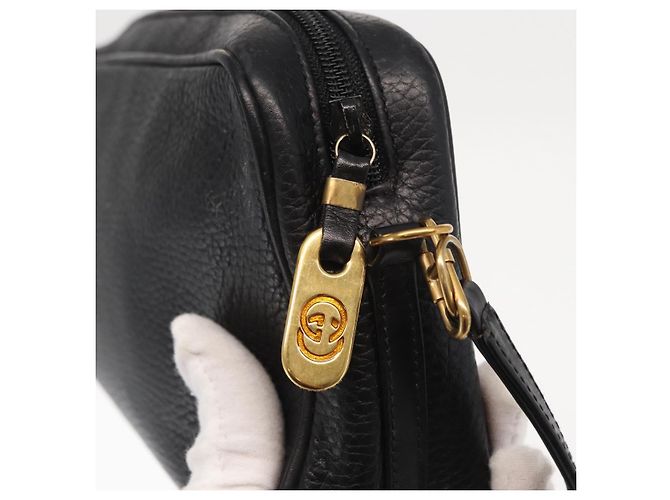 Borsa a Spalla in Pelle Nera e Oro GUCCI 007 87 0012 Auth 160291 Nero D'oro - vista 10