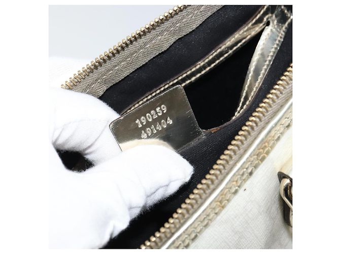 Borsa GUCCI GG Supreme in pelle PVC bianca e oro 190259 Auth 159013 Bianco D'oro - vista 12