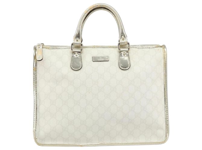 Borsa GUCCI GG Supreme in pelle PVC bianca e oro 190259 Auth 159013 Bianco D'oro - vista 13