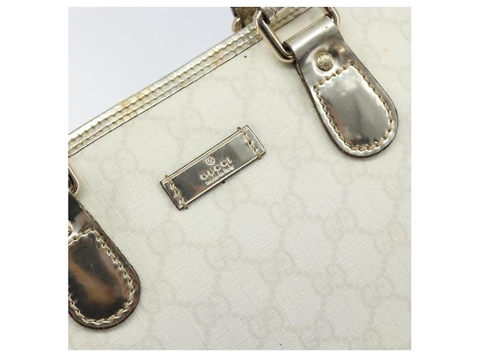 Borsa GUCCI GG Supreme in pelle PVC bianca e oro 190259 Auth 159013 Bianco D'oro - vista 17
