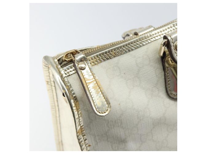 Borsa GUCCI GG Supreme in pelle PVC bianca e oro 190259 Auth 159013 Bianco D'oro - vista 18