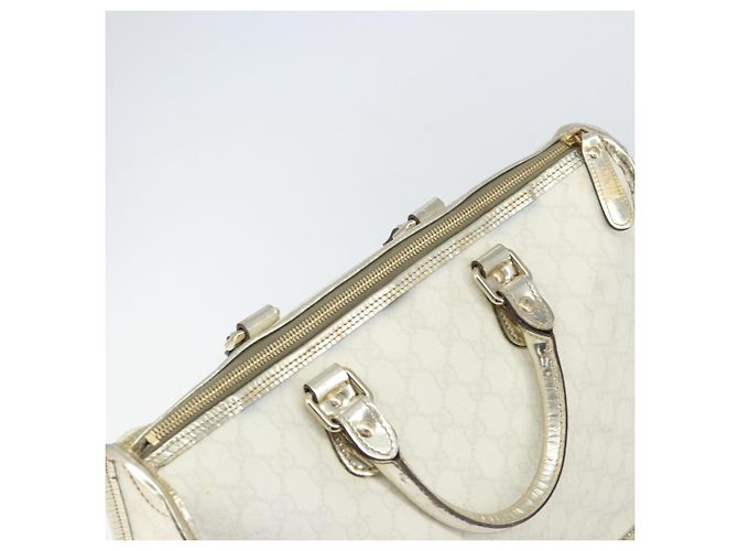 Borsa GUCCI GG Supreme in pelle PVC bianca e oro 190259 Auth 159013 Bianco D'oro - vista 6