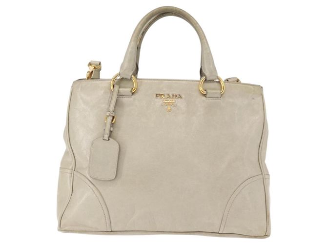Borsa a Mano in Pelle PRADA 2 in 1 Beige Oro Auth ka1369 D'oro - vista 13