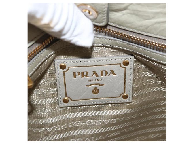 Borsa a Mano in Pelle PRADA 2 in 1 Beige Oro Auth ka1369 D'oro - vista 19