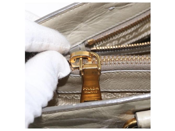 Borsa a Mano in Pelle PRADA 2 in 1 Beige Oro Auth ka1369 D'oro - vista 27