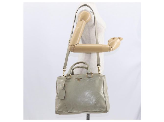 Borsa a Mano in Pelle PRADA 2 in 1 Beige Oro Auth ka1369 D'oro - vista 29