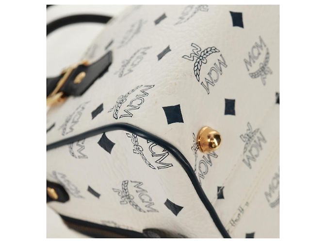 Borsa Boston MCM Logogram Vicetos in pelle PVC 2 in 1 bianca e oro Auth 159053 Bianco D'oro - vista 18