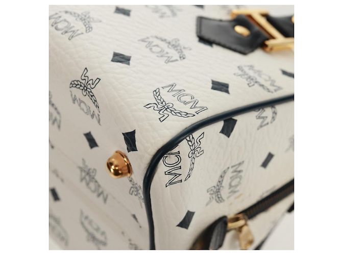 Borsa Boston MCM Logogram Vicetos in pelle PVC 2 in 1 bianca e oro Auth 159053 Bianco D'oro - vista 19
