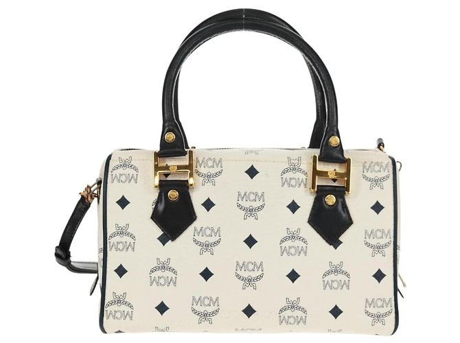 Borsa Boston MCM Logogram Vicetos in pelle PVC 2 in 1 bianca e oro Auth 159053 Bianco D'oro - vista 2