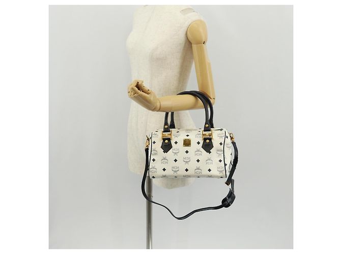 Borsa Boston MCM Logogram Vicetos in pelle PVC 2 in 1 bianca e oro Auth 159053 Bianco D'oro - vista 26