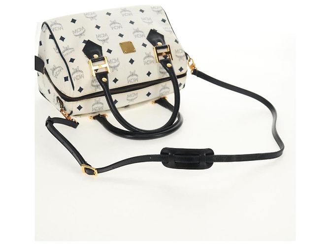 Borsa Boston MCM Logogram Vicetos in pelle PVC 2 in 1 bianca e oro Auth 159053 Bianco D'oro - vista 8