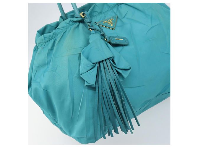 PRADA Bolso de mano de nailon azul claro dorado Auth ka1374 - vista 10