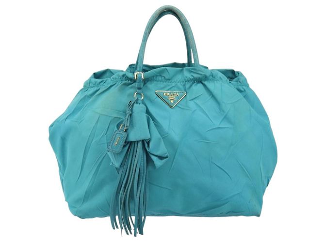 PRADA Bolso de mano de nailon azul claro dorado Auth ka1374 - vista 13