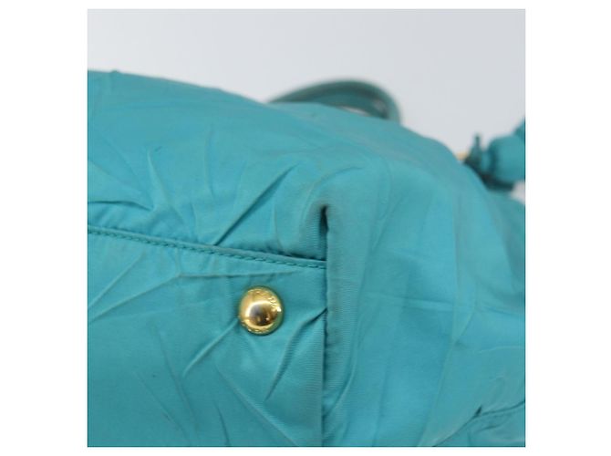 PRADA Bolso de mano de nailon azul claro dorado Auth ka1374 - vista 15