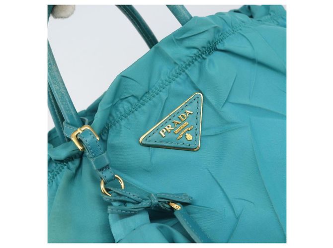 PRADA Bolso de mano de nailon azul claro dorado Auth ka1374 - vista 17