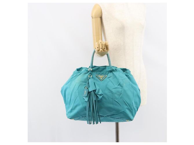 PRADA Bolso de mano de nailon azul claro dorado Auth ka1374 - vista 23
