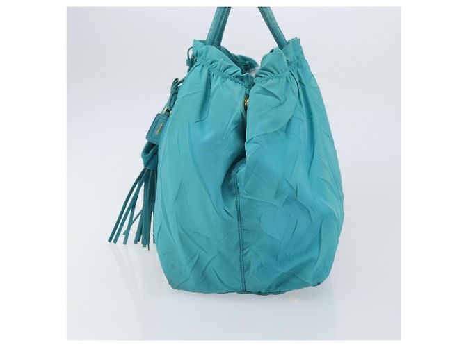 PRADA Bolso de mano de nailon azul claro dorado Auth ka1374 - vista 3