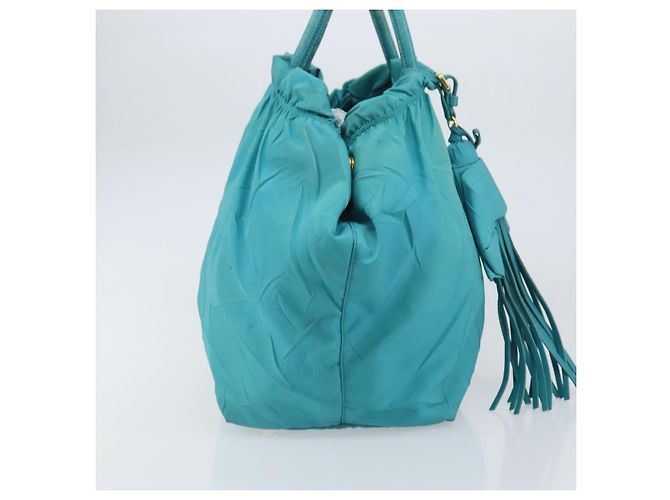 PRADA Bolso de mano de nailon azul claro dorado Auth ka1374 - vista 4