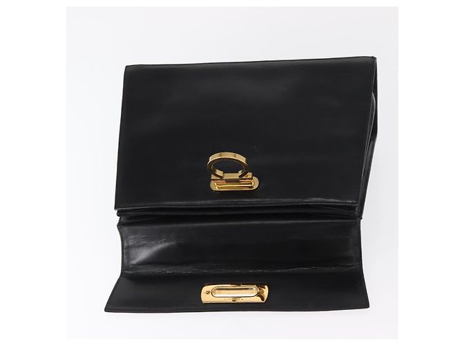 Borsa a mano in pelle Gancini Salvatore Ferragamo 2 in 1 Nero Oro Auth gh1484 - vista 10