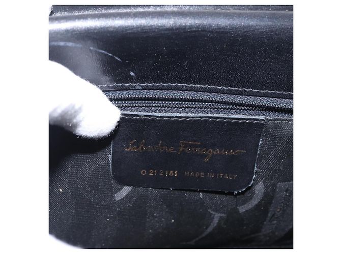 Borsa a mano in pelle Gancini Salvatore Ferragamo 2 in 1 Nero Oro Auth gh1484 - vista 12