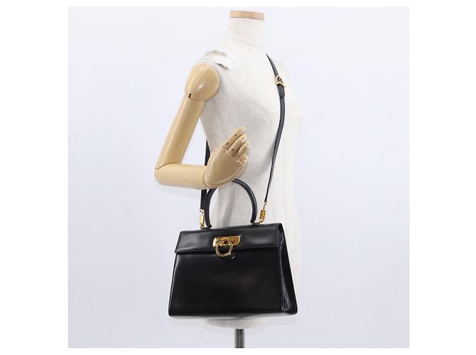 Borsa a mano in pelle Gancini Salvatore Ferragamo 2 in 1 Nero Oro Auth gh1484 - vista 22
