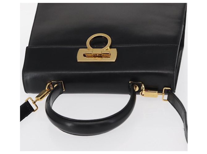 Borsa a mano in pelle Gancini Salvatore Ferragamo 2 in 1 Nero Oro Auth gh1484 - vista 6