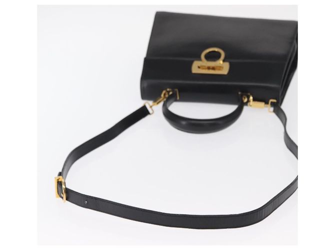 Borsa a mano in pelle Gancini Salvatore Ferragamo 2 in 1 Nero Oro Auth gh1484 - vista 7