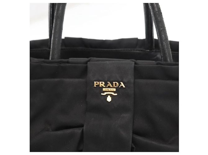 Ribbon PRADA Borsa a Mano in Nastro Nylon Nero Argento Auth 160092 - vista 17