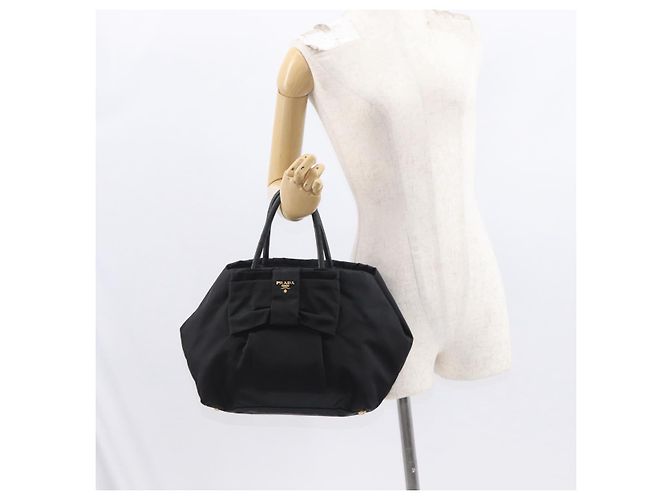 Ribbon PRADA Borsa a Mano in Nastro Nylon Nero Argento Auth 160092 - vista 22