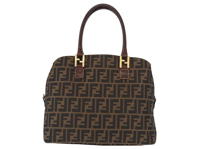 Borsa a mano in tela Zucca FENDI nera e marrone Auth 158911 Nero - vista 13
