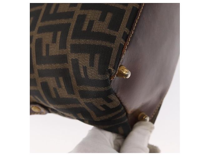 Borsa a mano in tela Zucca FENDI nera e marrone Auth 158911 Nero - vista 16