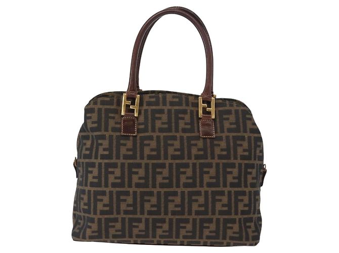 Borsa a mano in tela Zucca FENDI nera e marrone Auth 158911 Nero - vista 2