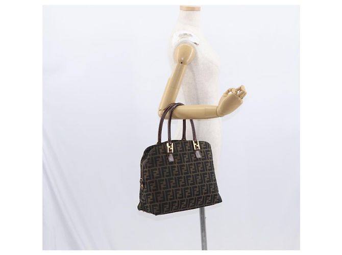 Borsa a mano in tela Zucca FENDI nera e marrone Auth 158911 Nero - vista 22