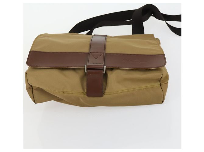 Borsa a Spalla Salvatore Ferragamo Nylon Pelle 3 Set Nero Beige Auth bs31740 - vista 21