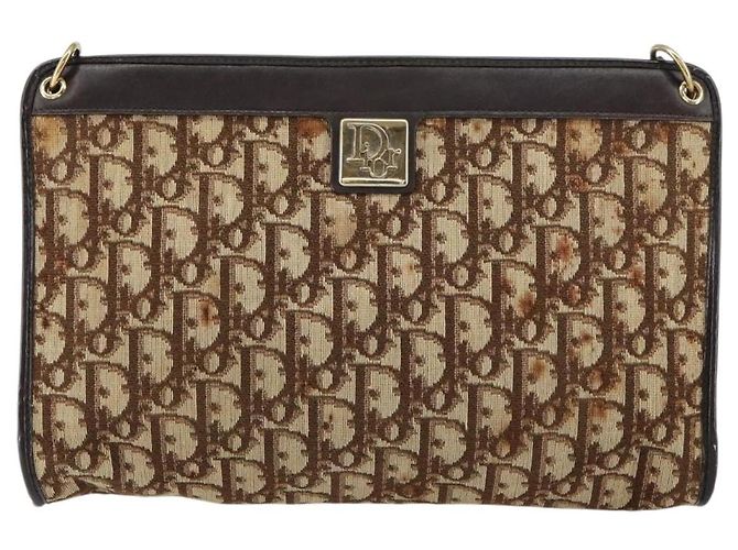 Borsa a Spalla in Tela Trotter Christian Dior Beige Oro Auth 158032 D'oro - vista 13