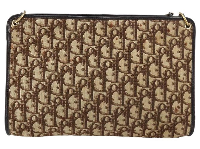 Borsa a Spalla in Tela Trotter Christian Dior Beige Oro Auth 158032 D'oro - vista 2