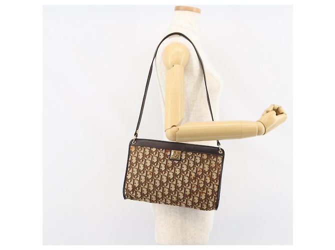 Borsa a Spalla in Tela Trotter Christian Dior Beige Oro Auth 158032 D'oro - vista 21