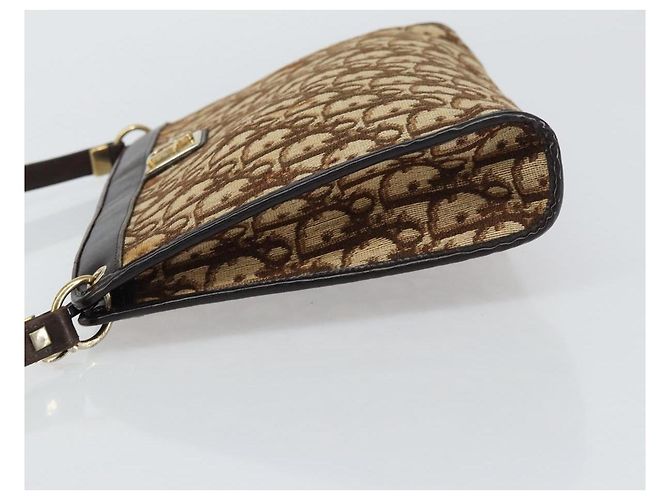 Borsa a Spalla in Tela Trotter Christian Dior Beige Oro Auth 158032 D'oro - vista 4