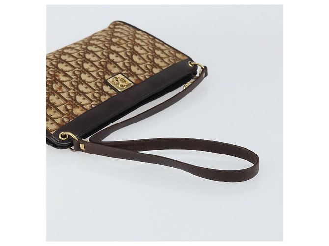 Borsa a Spalla in Tela Trotter Christian Dior Beige Oro Auth 158032 D'oro - vista 7