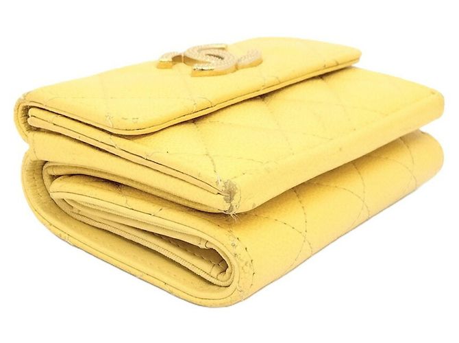 Chanel Coco Mark Tri-fold Wallet Yellow - view 5