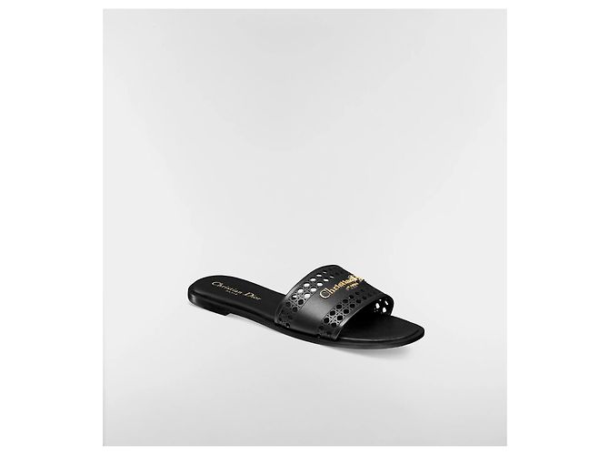 Dior D-Lane Sandale aus schwarzem Kalbsleder mit perforiertem Microcannage-Muster - Ansicht 12