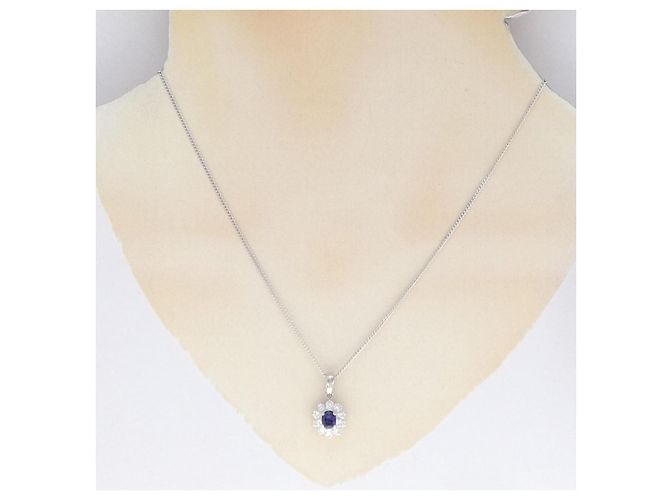 Autre Marque Collana in zaffiro e diamante Pt850 Argento - vista 6