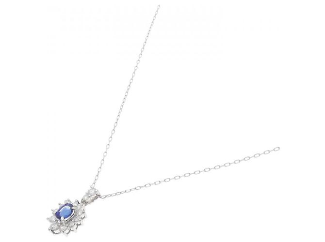 Autre Marque Collana in Zaffiro e Diamante Pt900 Pt850 Argento - vista 2